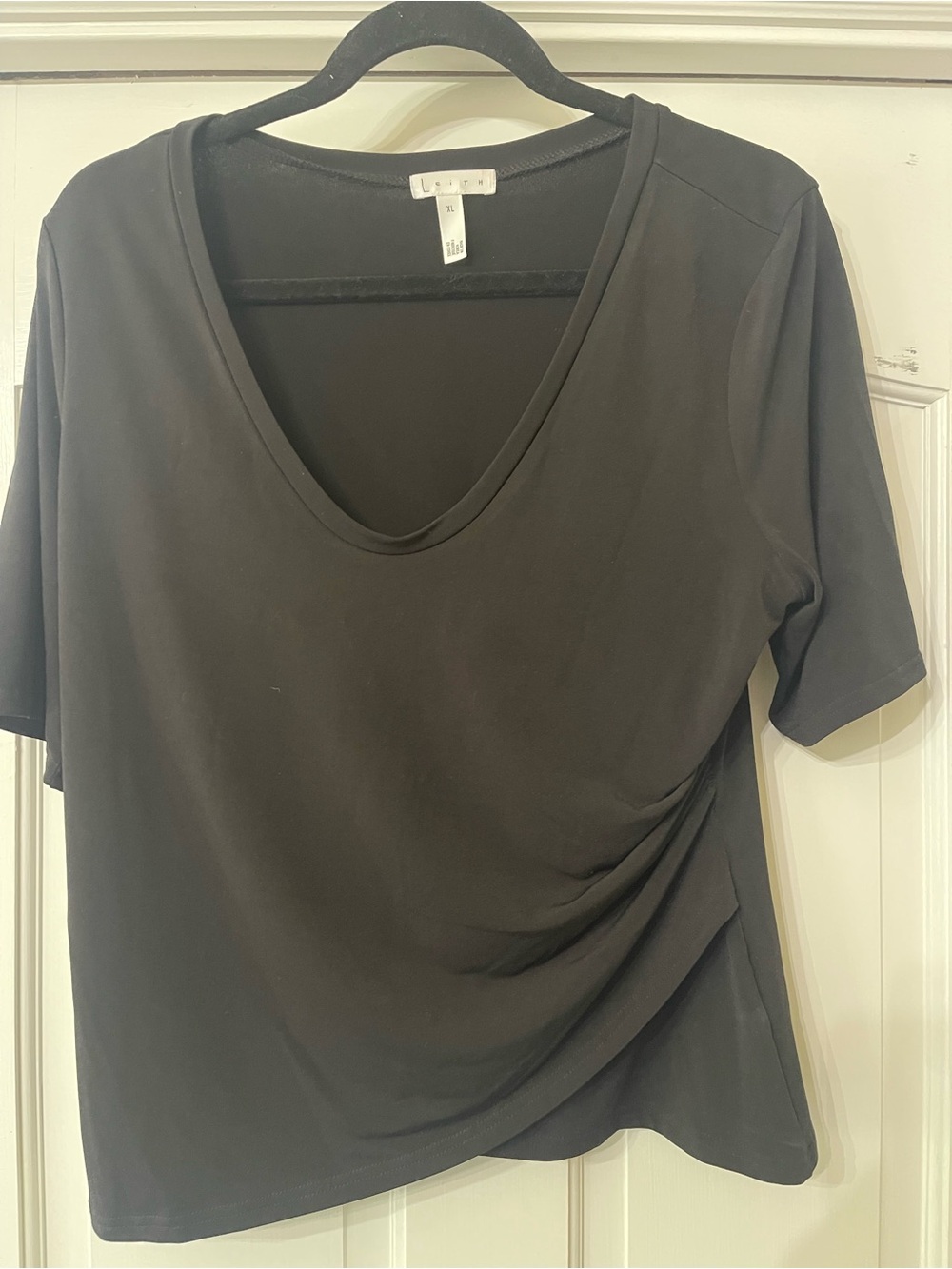 Leith Black Short-Sleeve V-Neck Draped Tee